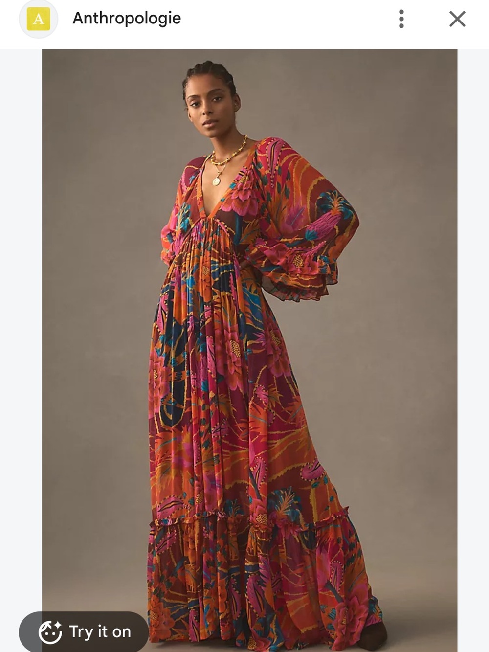 FARM Rio Orange Floral Maxi Dress with Pink & Blue Accents